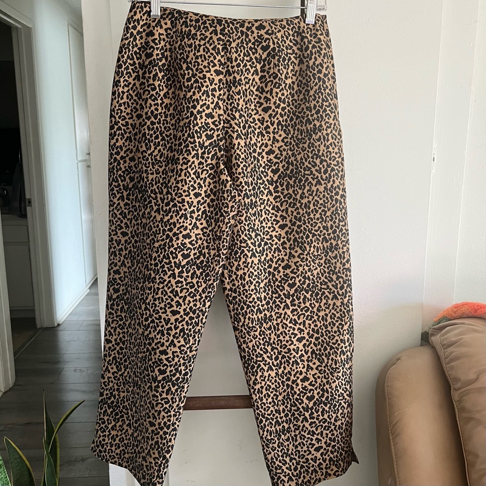 Vintage  Animal Print ALLISON TAYLOR Pure Silk Lightweight Crop Retro Pants